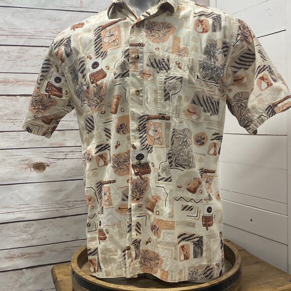 Weekender Traveler Camp Shirt Short Sleeve Button Down Cigar Smoker Print L - Picture 1 of 8